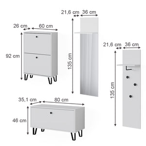 Vicco Set guardaroba  Bianco Set con appendiabiti a parete, panca e scarpiera
