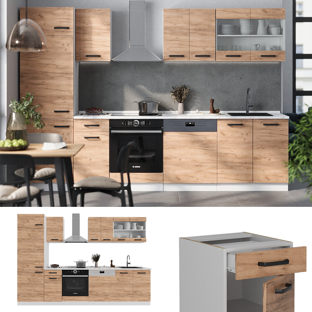 Vicco Cucina componibile Quercia dorata/bianco 300 cm senza piano di lavoro