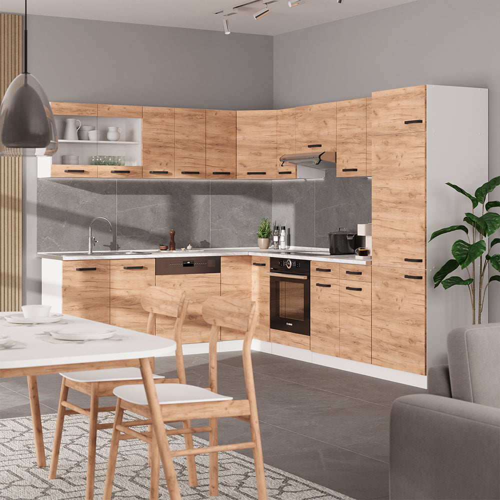 Vicco Cucina angolare completa Quercia dorata/bianco 227 x 287 cm senza piano di lavoro