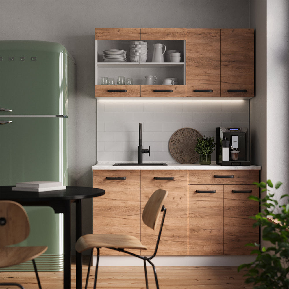 Vicco Cucina monoblocco Quercia dorata/bianco 140 cm PL Marmo