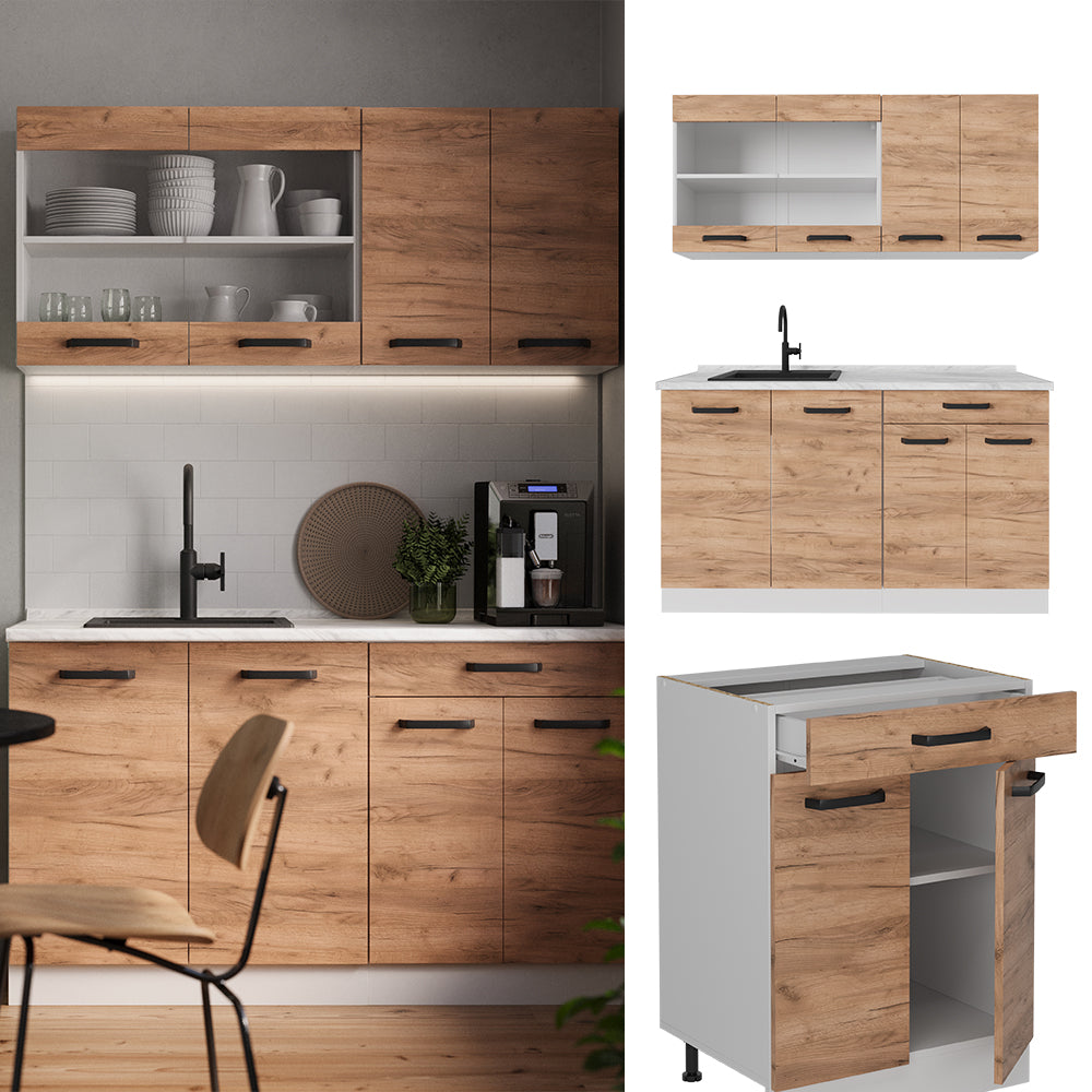 Vicco Cucina monoblocco Quercia dorata/bianco 140 cm PL Marmo