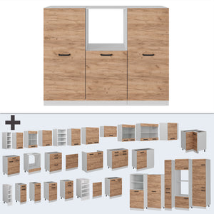 Vicco Cucine componibili piccole Quercia dorata/bianco 180 cm Senza piano di lavoro