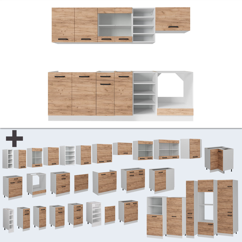 Vicco Cucina componibile Quercia dorata/bianco 240 cm senza piano di lavoro