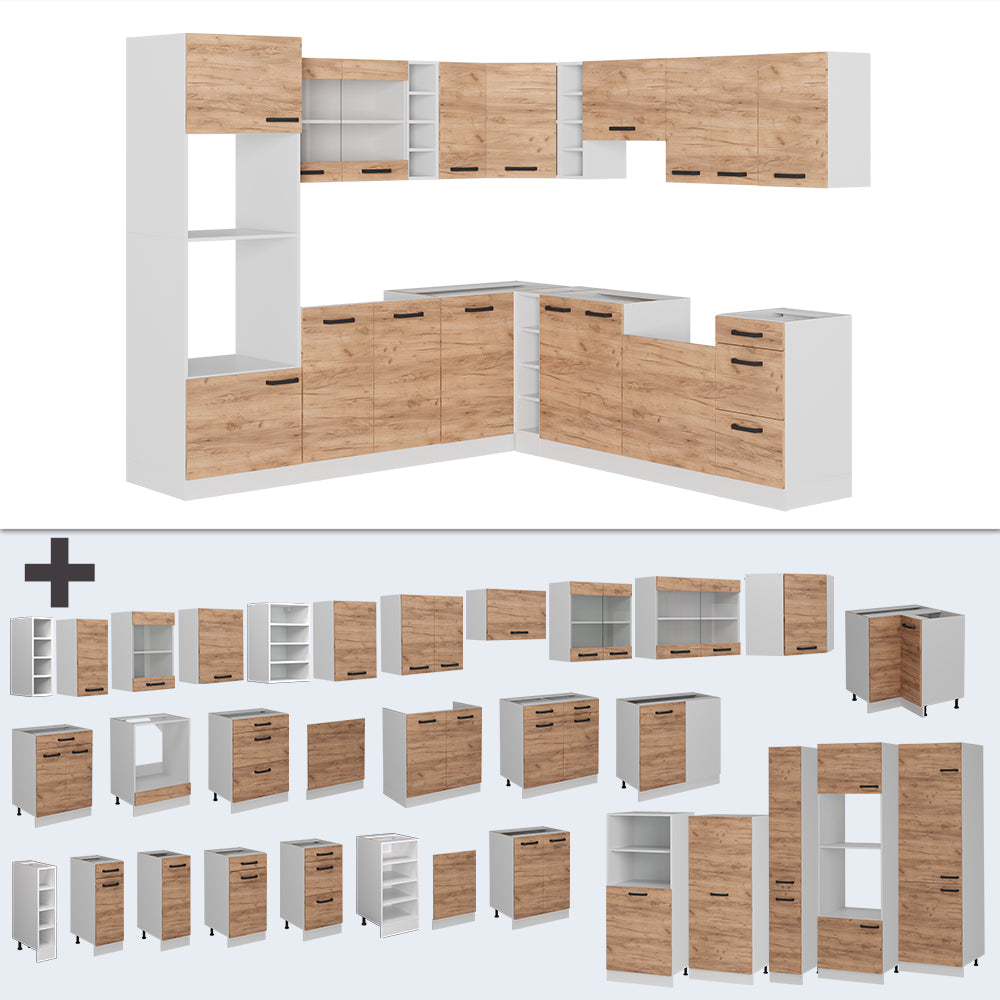 Vicco Cucina angolare completa Quercia dorata/bianco 237 x 247 cm PL Antracite