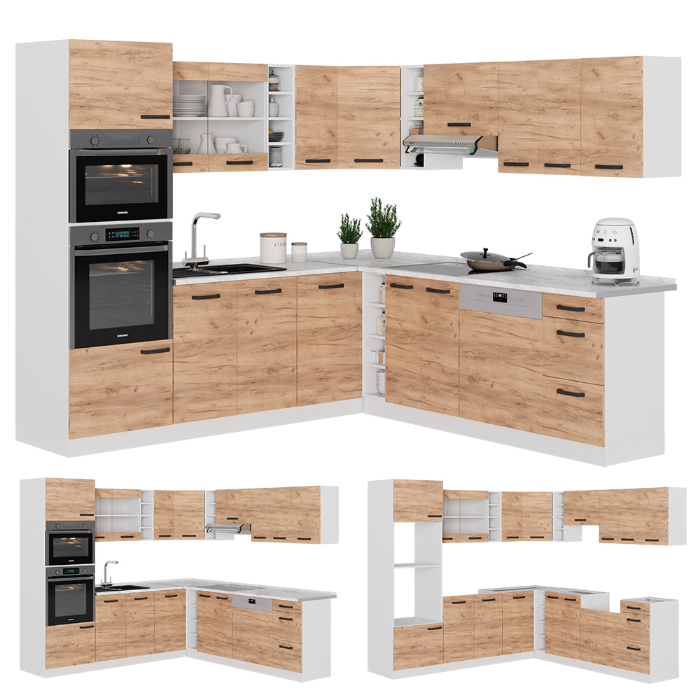 Vicco Cucina angolare completa Quercia dorata/bianco 237 x 247 cm PL Antracite