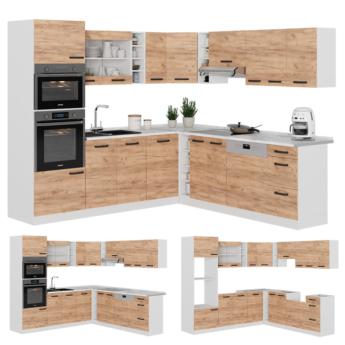 Vicco Cucina angolare completa Quercia dorata/bianco 237 x 247 cm PL Marmo