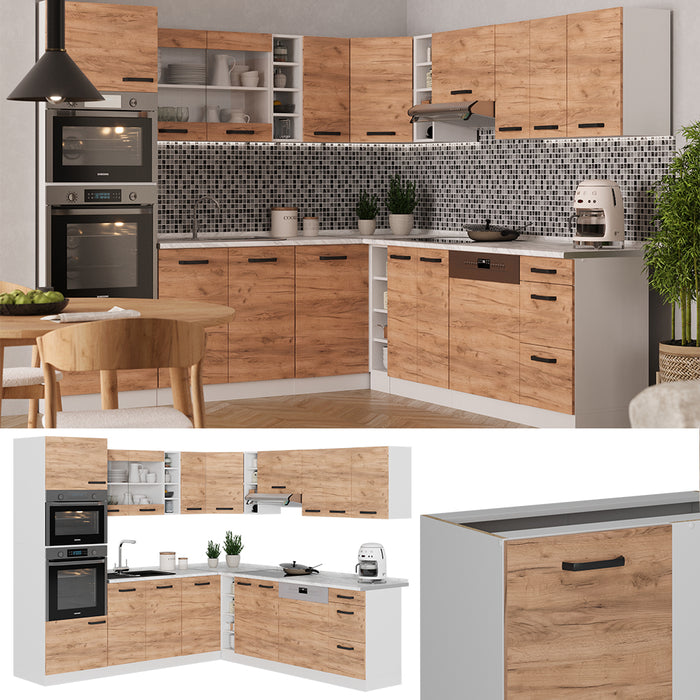 Vicco Cucina angolare completa Quercia dorata/bianco 237 x 247 cm senza piano di lavoro