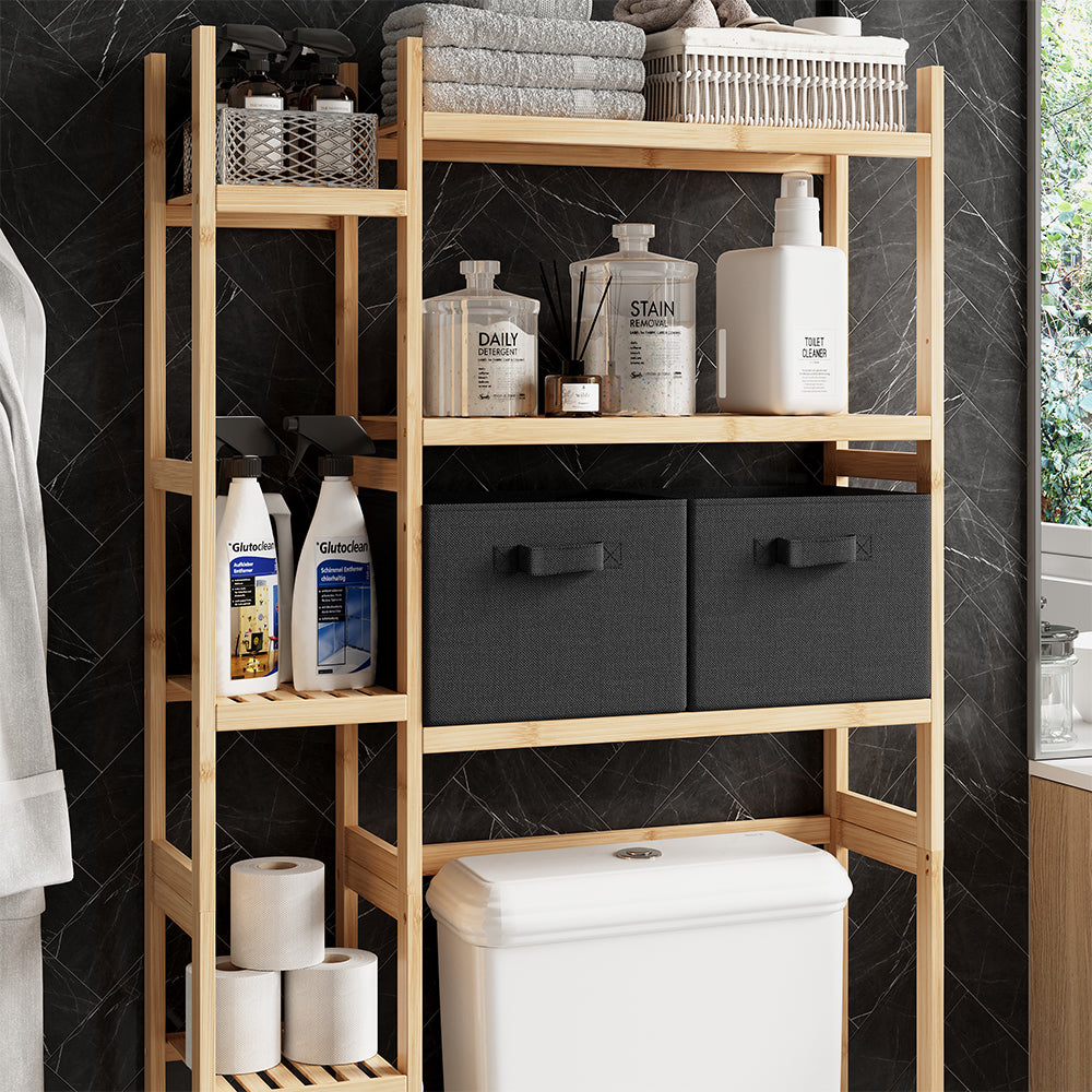 Vicco Armadietto per toilette Bambù 78.5 x 163 cm con 2 cassetti in pile