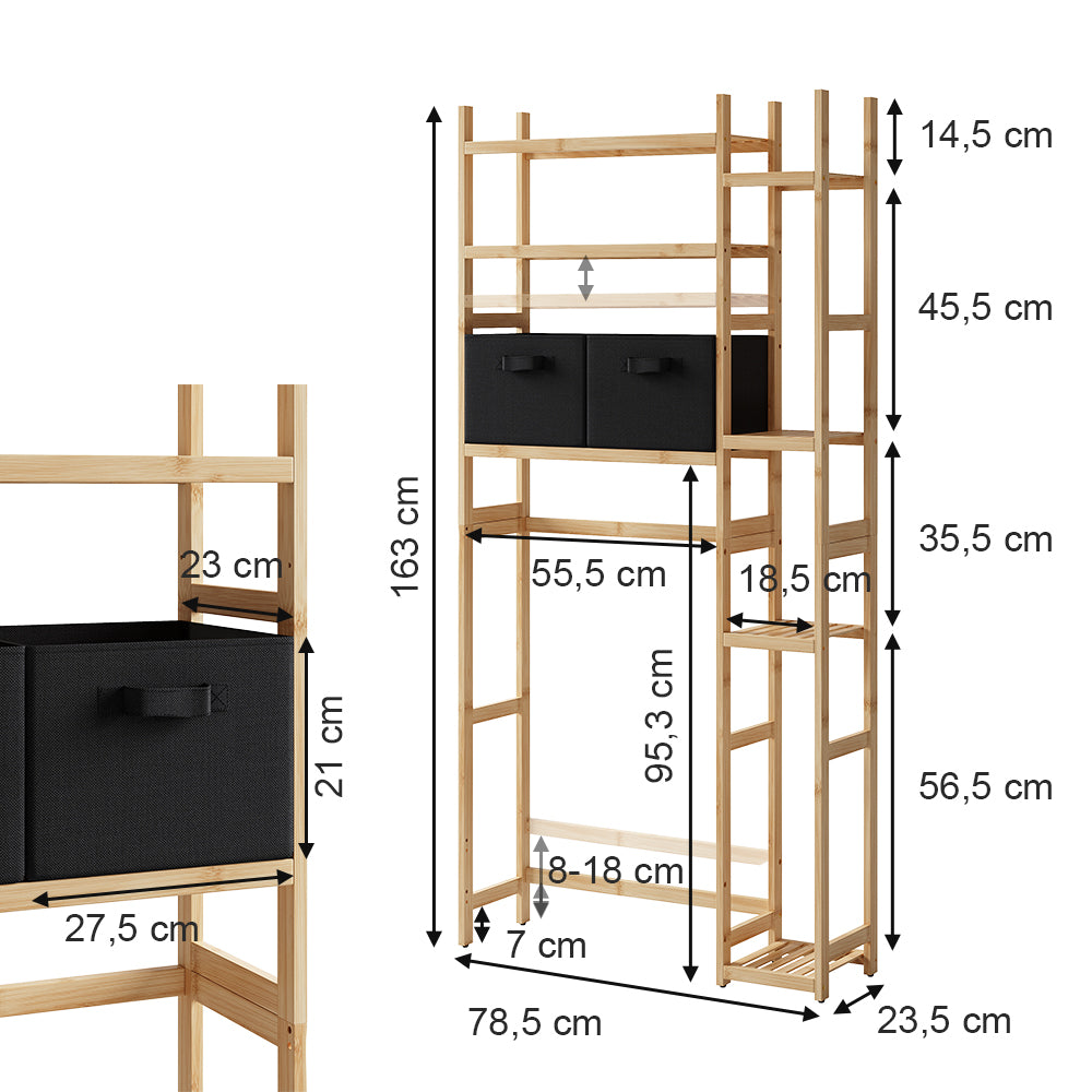 Vicco Armadietto per toilette Bambù 78.5 x 163 cm con 2 cassetti in pile