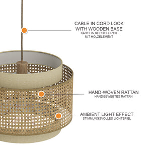 Vicco Lampada a soffitto Rattan/crema 45 x 31 cm