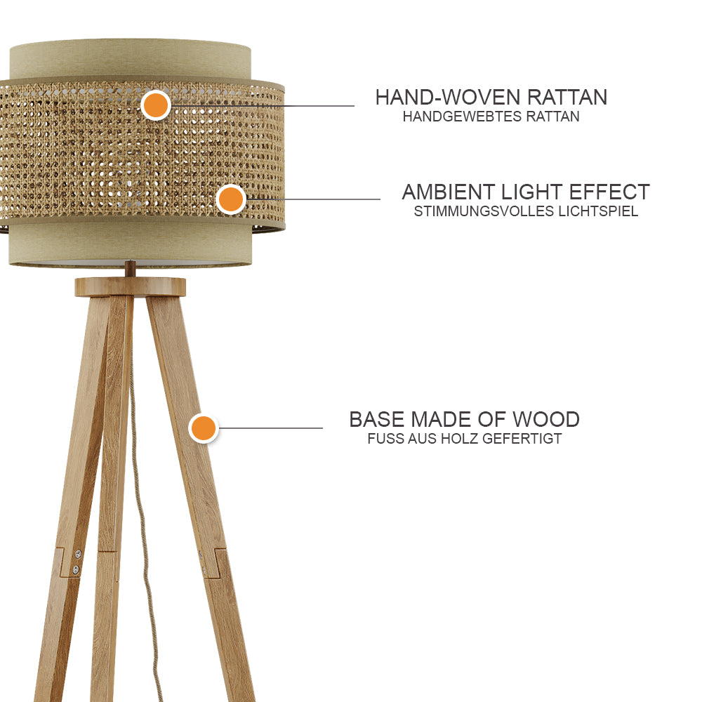 Vicco Lampada da terra Rattan/crema 45 x 142 cm