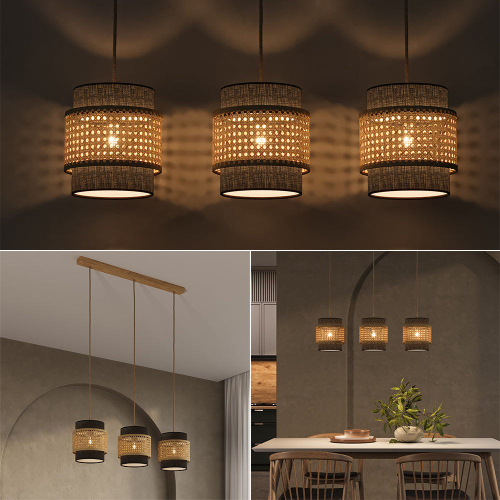 Vicco Lampada a sospensione a 3 pezzi Rattan/nero 70 x 120 cm