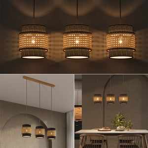 Vicco Lampada a sospensione a 3 pezzi Rattan/nero 70 x 120 cm