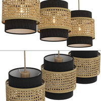 Vicco Lampada a sospensione a 3 pezzi Rattan/nero 70 x 120 cm