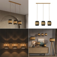 Vicco Lampada a sospensione a 3 pezzi Rattan/nero 70 x 120 cm