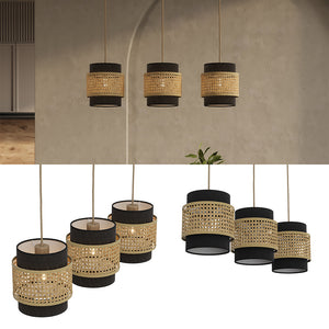 Vicco Lampada a sospensione a 3 pezzi Rattan/nero 70 x 120 cm