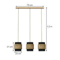Vicco Lampada a sospensione a 3 pezzi Rattan/nero 70 x 120 cm