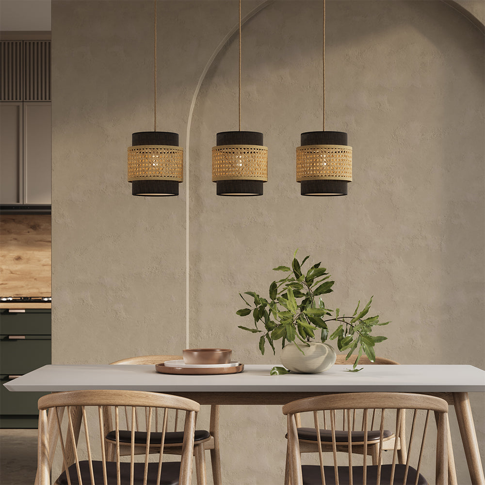 Vicco Lampada a sospensione a 3 pezzi Rattan/nero 70 x 120 cm