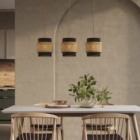 Vicco Lampada a sospensione a 3 pezzi Rattan/nero 70 x 120 cm