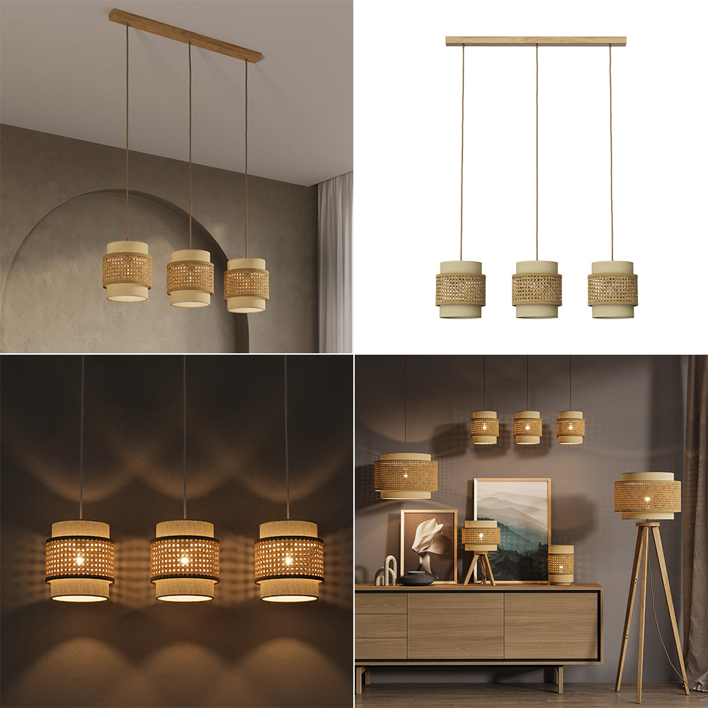 Vicco Lampada a sospensione 3pcs Rattan/crema 70 x 120 cm