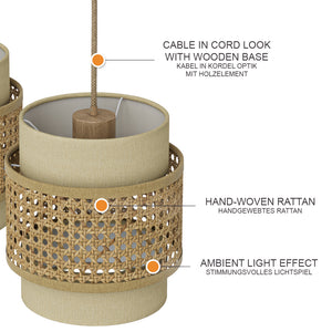Vicco Lampada a sospensione 3pcs Rattan/crema 70 x 120 cm