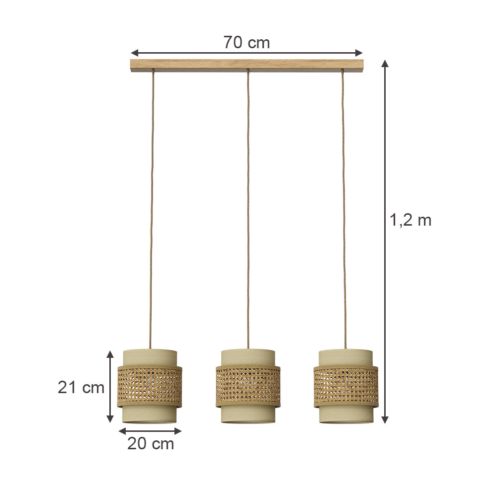 Vicco Lampada a sospensione 3pcs Rattan/crema 70 x 120 cm