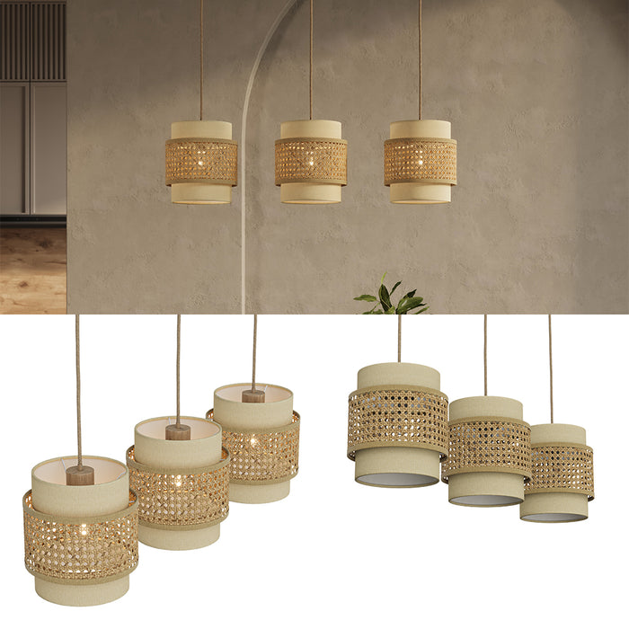 Vicco Lampada a sospensione 3pcs Rattan/crema 70 x 120 cm