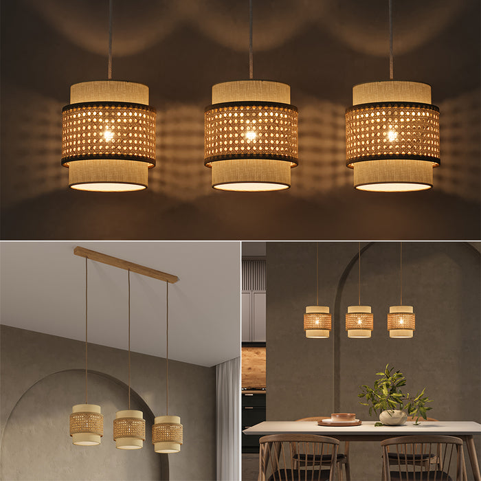 Vicco Lampada a sospensione 3pcs Rattan/crema 70 x 120 cm