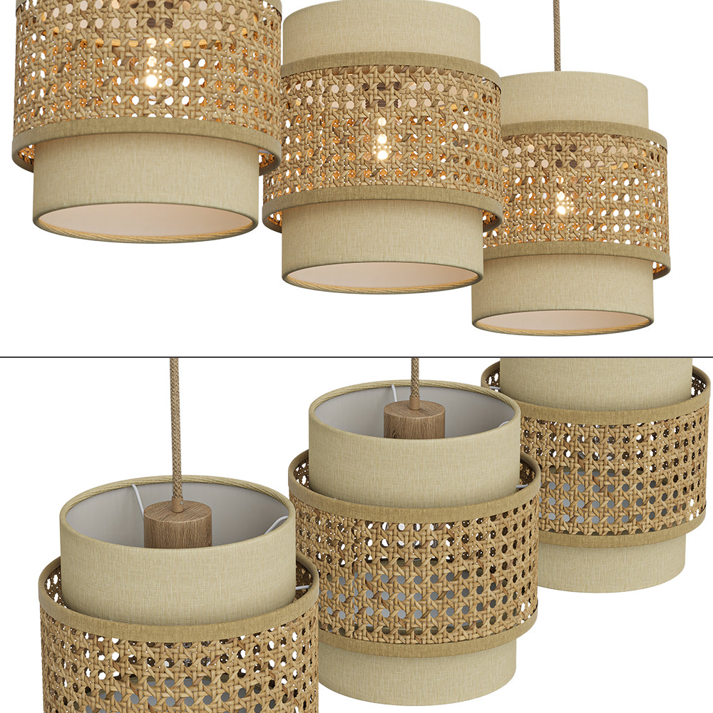 Vicco Lampada a sospensione 3pcs Rattan/crema 70 x 120 cm