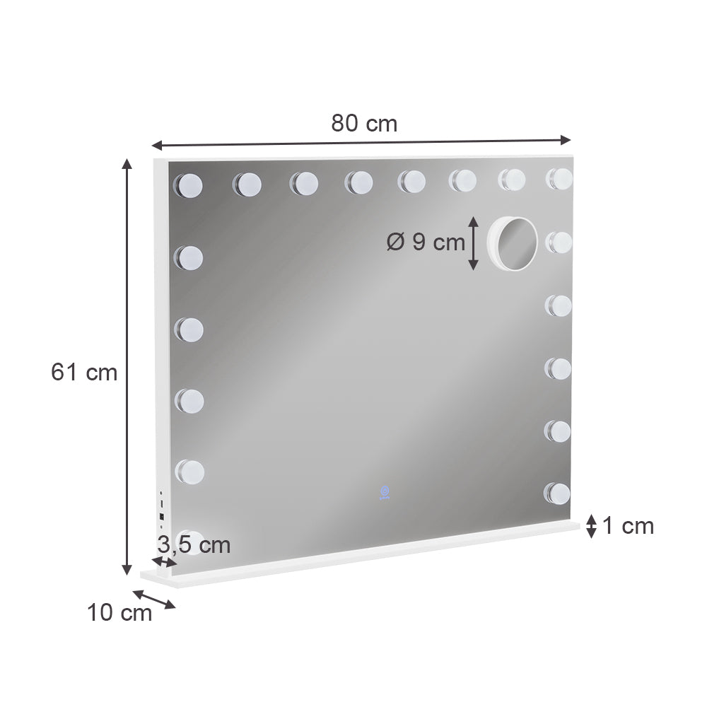 Vicco Specchio da toilette Bianco 80 x 61 cm con illuminazione a LED