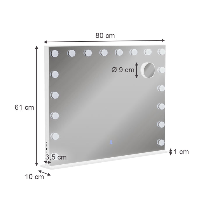 Vicco Specchio da toilette Bianco 80 x 61 cm con illuminazione a LED