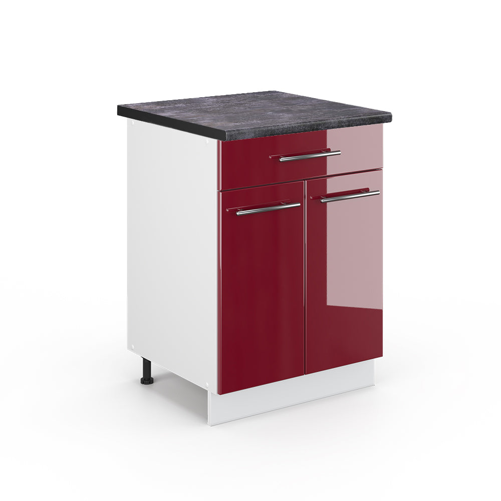 Vicco Mobiletto base per cucina Rosso bordeaux lucido 60 cm con cassetto, PL Antracite