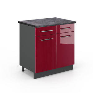 Vicco Mobiletto base per cucina Rosso bordeaux lucido 80 cm , PL Antracite