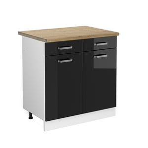 Vicco Mobiletto base per cucina Nero lucido 80 cm , PL Rovere