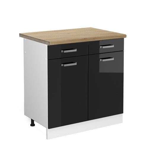Vicco Mobiletto base per cucina Nero lucido 80 cm , PL Rovere