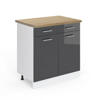 Vicco Mobiletto base per cucina Antracite lucido 80 cm , PL Rovere