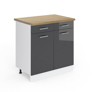 Vicco Mobiletto base per cucina Antracite lucido 80 cm , PL Rovere