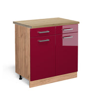 Vicco Mobiletto base per cucina Rosso lucido 80 cm , PL Rovere