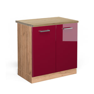 Vicco Mobile lavello cucina Rosso lucido 80 cm , PL Rovere