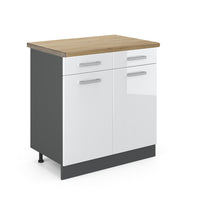 Vicco Mobiletto base per cucina Bianco lucido 80 cm , PL Rovere