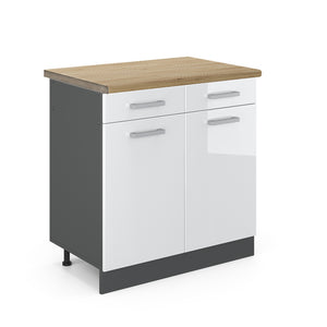 Vicco Mobiletto base per cucina Bianco lucido 80 cm , PL Rovere