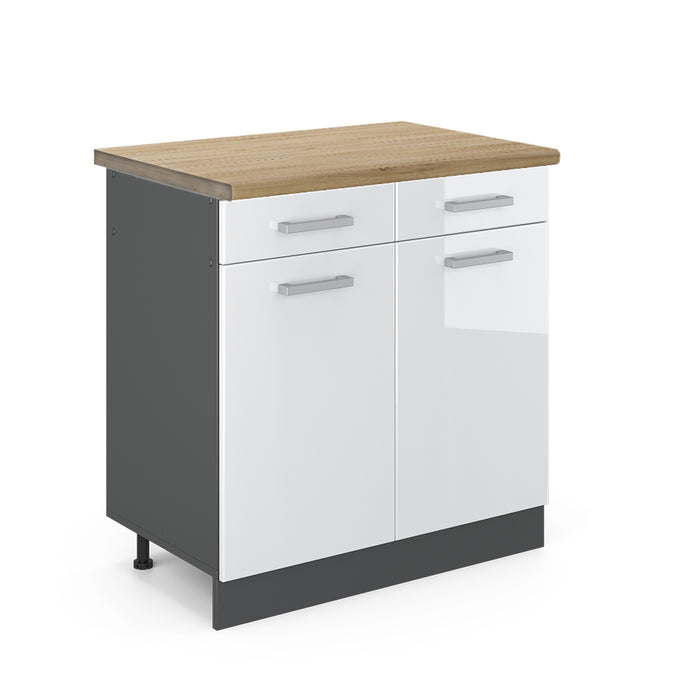 Vicco Mobiletto base per cucina Bianco lucido 80 cm , PL Rovere