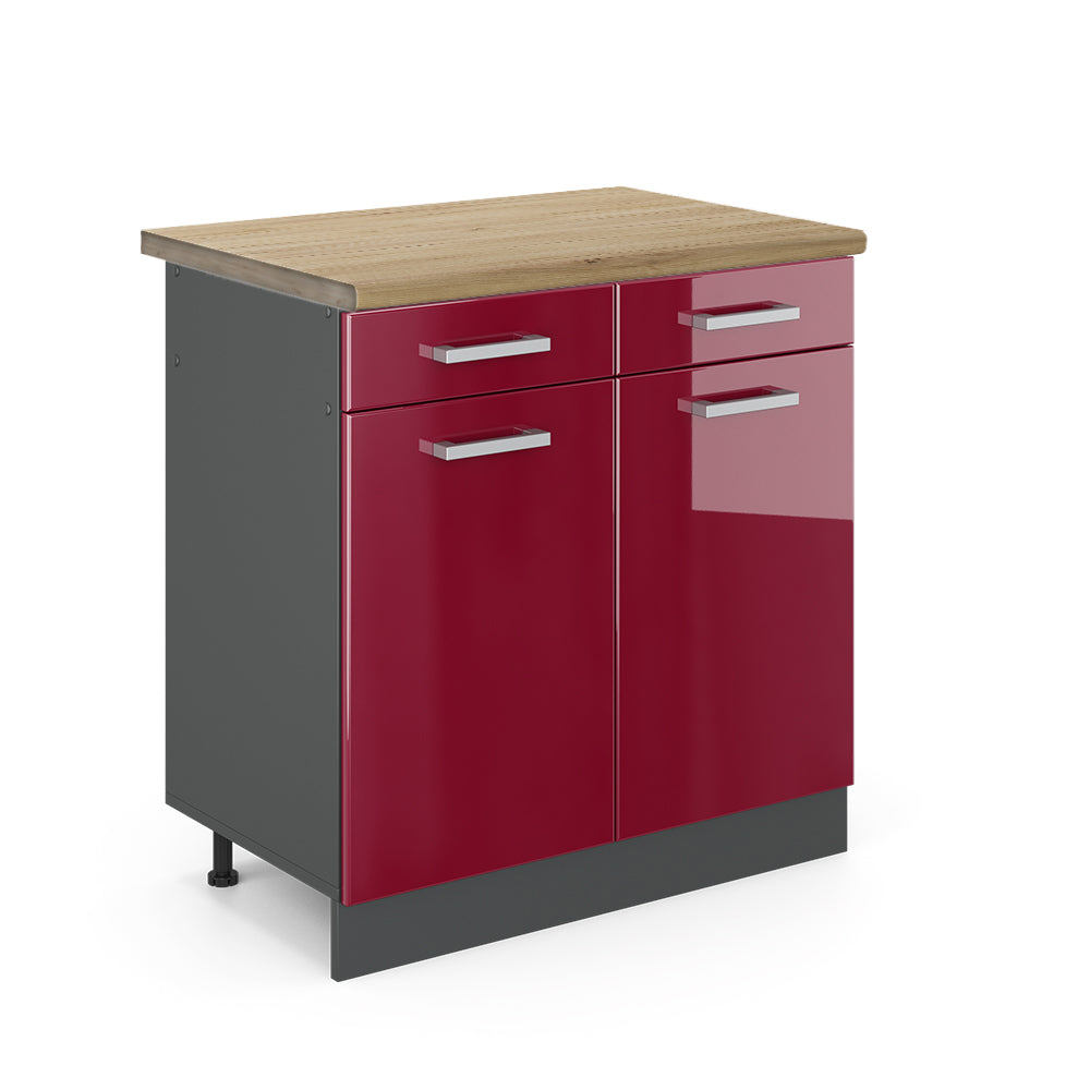 Vicco Mobiletto base per cucina Rosso lucido 80 cm , PL Rovere