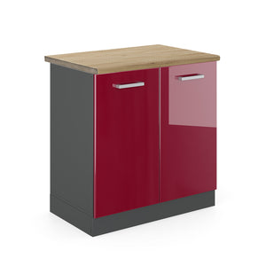 Vicco Mobile lavello cucina Rosso lucido 80 cm , PL Rovere