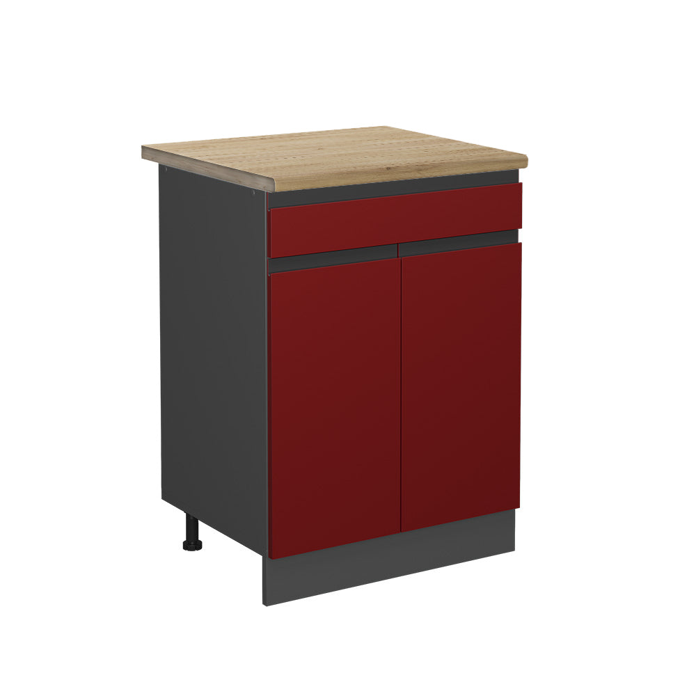 Vicco Mobiletto base per cucina Rosso 60 cm , PL Rovere