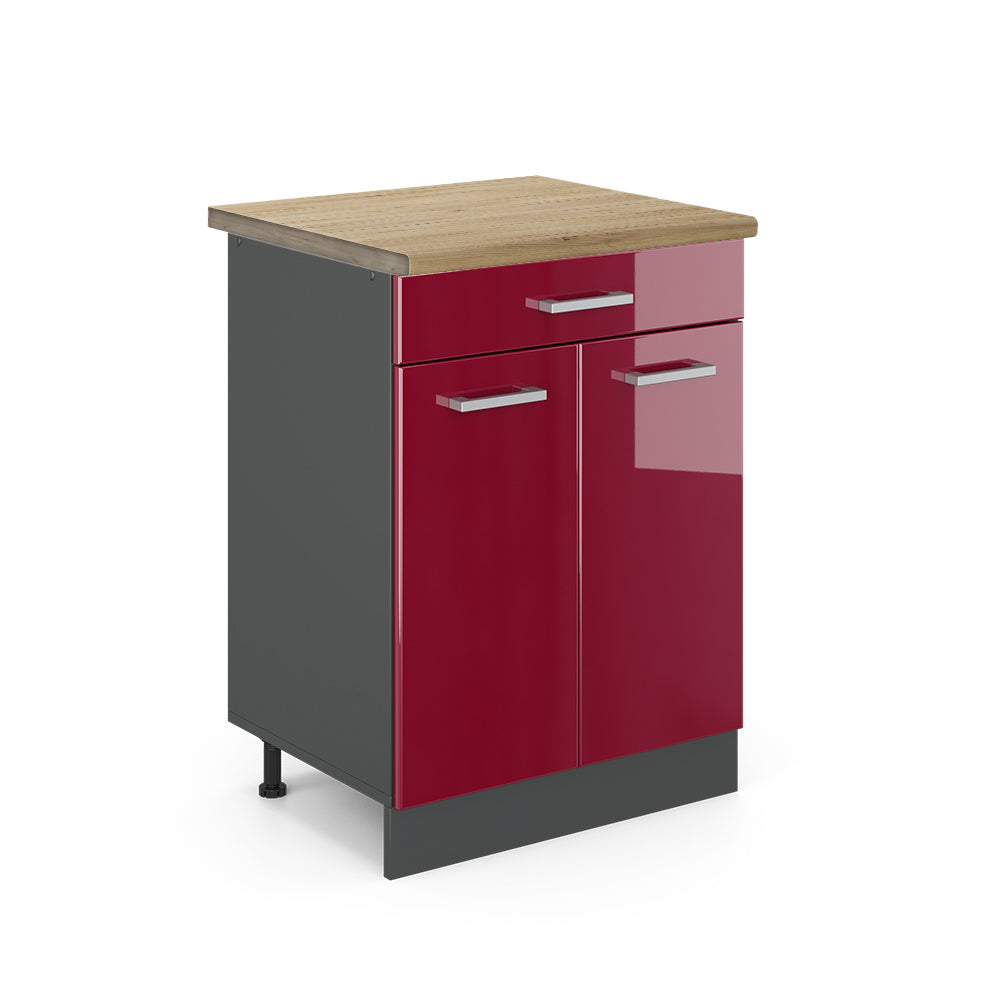 Vicco Mobiletto base per cucina Rosso lucido 60 cm , PL Rovere