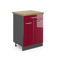 Vicco Mobiletto base per cucina Rosso lucido 60 cm , PL Rovere