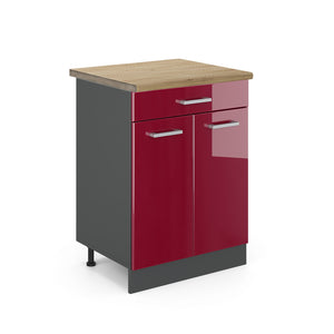 Vicco Mobiletto base per cucina Rosso lucido 60 cm , PL Rovere