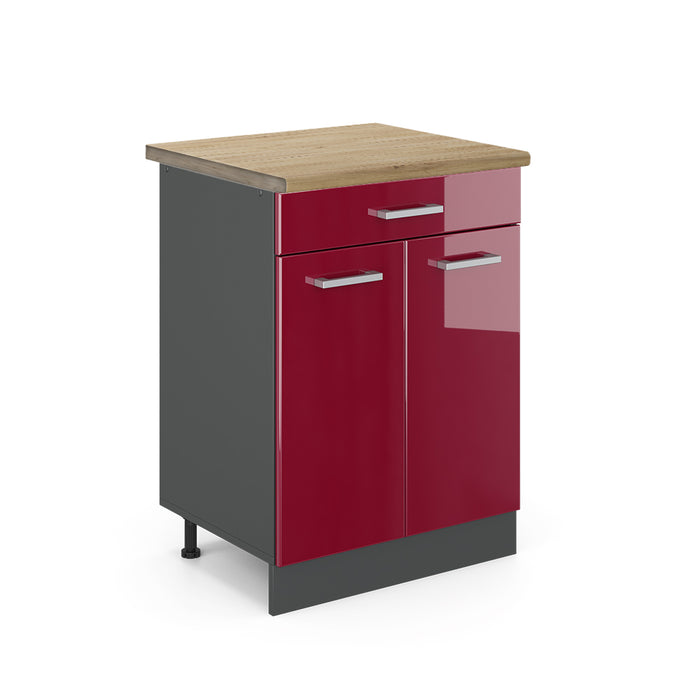 Vicco Mobiletto base per cucina Rosso lucido 60 cm , PL Rovere
