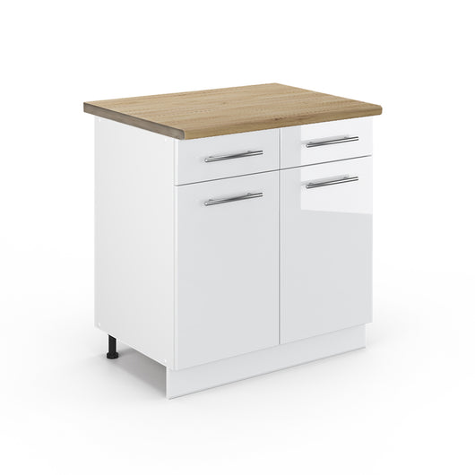 Vicco Mobiletto base per cucina Bianco lucido 80 cm , PL Rovere